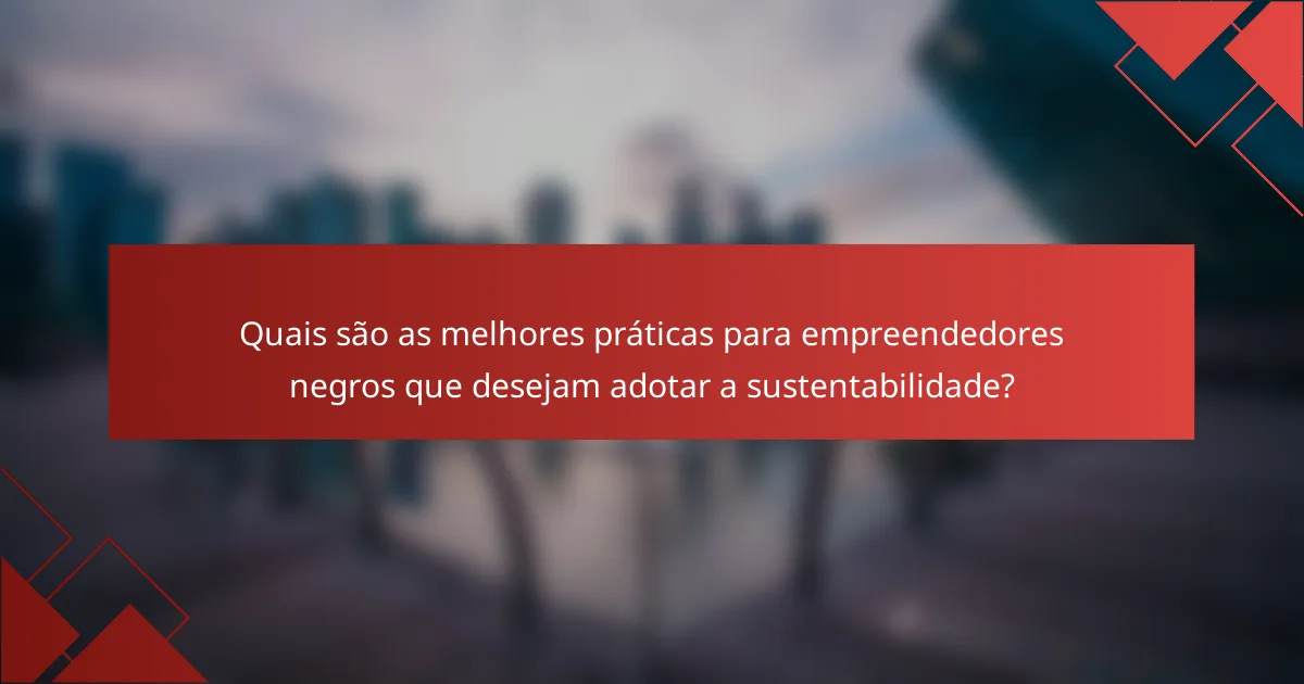 Quais são as melhores práticas para empreendedores negros que desejam adotar a sustentabilidade?